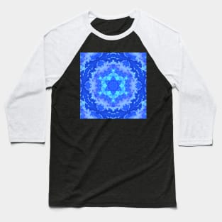 Psychedelic Kaleidoscope Blue Snowflake Baseball T-Shirt